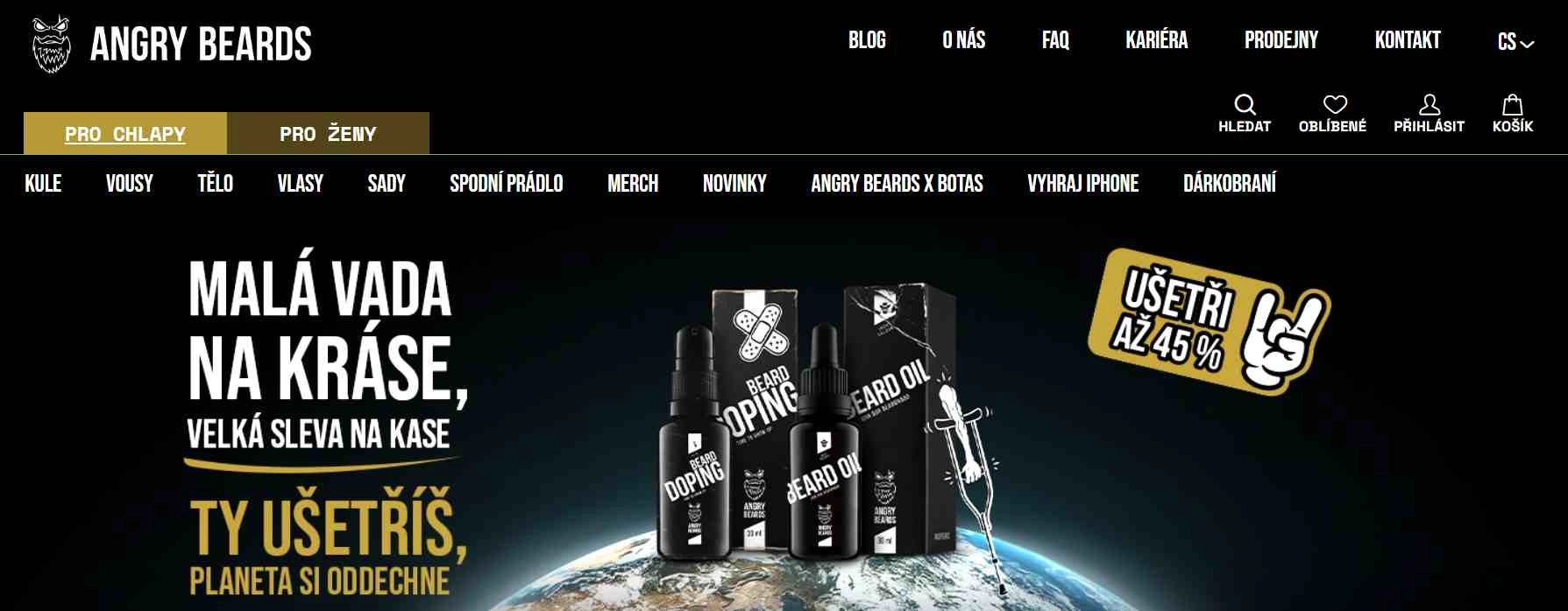 webové stránky e-shopu s nabídkou pánské intimní kosmetiky v černém balení