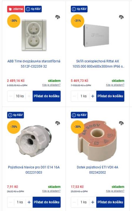 dvojzásuvka, skříň oceloplechová, pojistková hlavice a dotek pojistkový