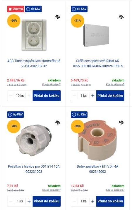 dvojzásuvka, skříň oceloplechová, pojistková hlavice a dotek pojistkový