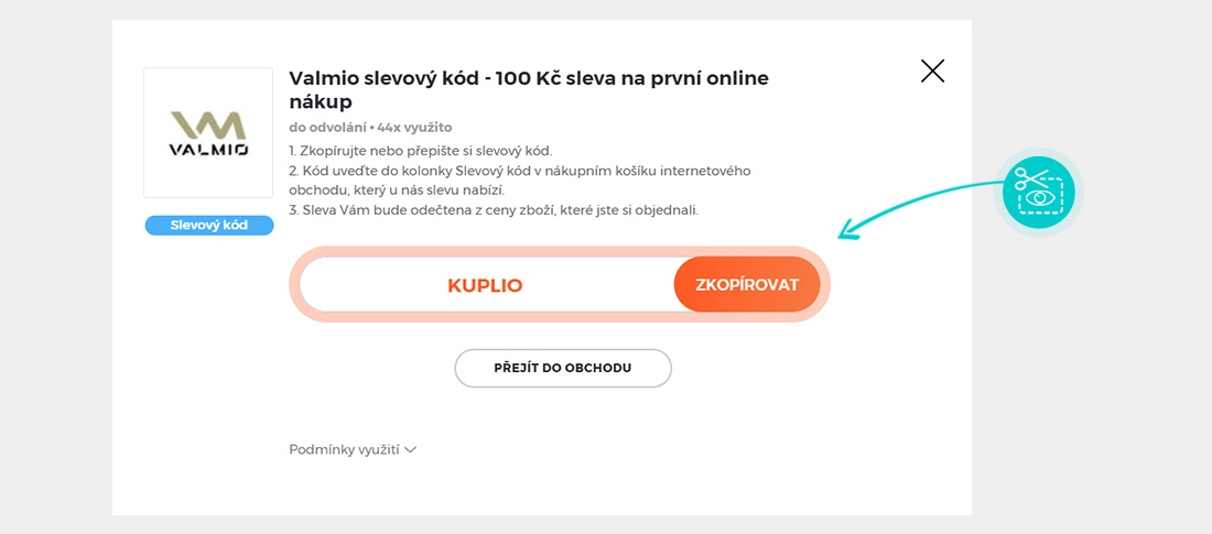 Návod jak zkopírovat slevový kód Valmio