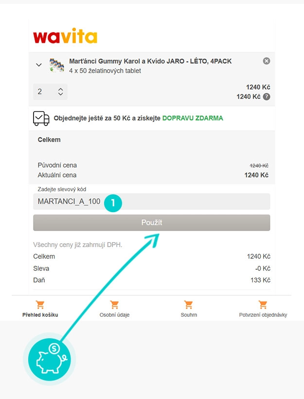 Návod jak uplatnit slevový kód v košíku e-shopu Klub zdraví