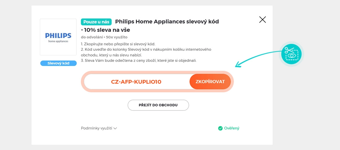 Návod jak zkopírovat slevový kód Philips Home Appliances