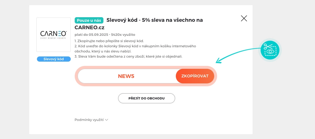 Návod jak zkopírovat slevový kód Carneo