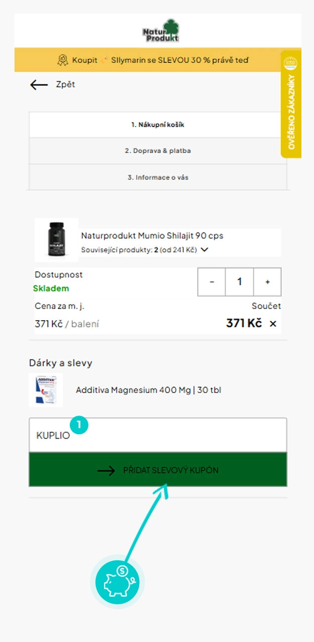 Návod jak uplatnit slevový kód v košíku e-shopu NaturProdukt
