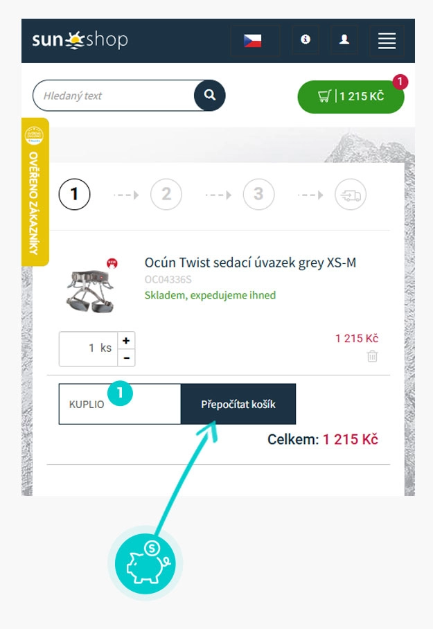 Návod jak uplatnit slevový kód v košíku e-shopu SunShop