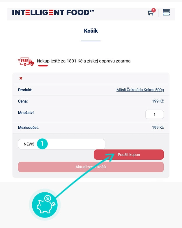 Návod jak uplatnit slevový kód v košíku e-shopu Intelligent Food