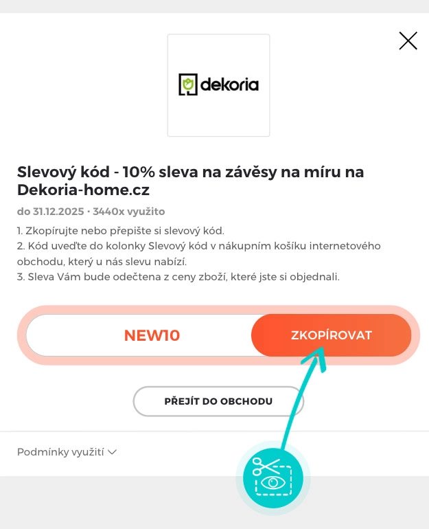 Návod jak zkopírovat slevový kód Dekoria