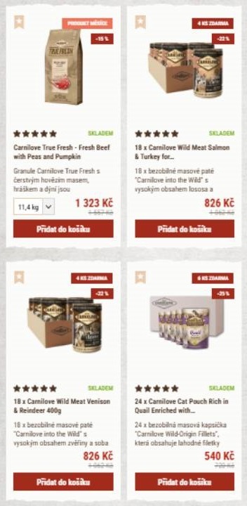 granule a různá balení konzerv