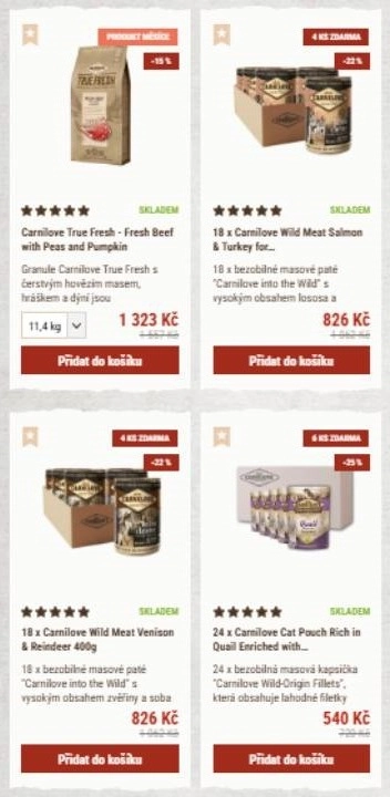 granule a různá balení konzerv