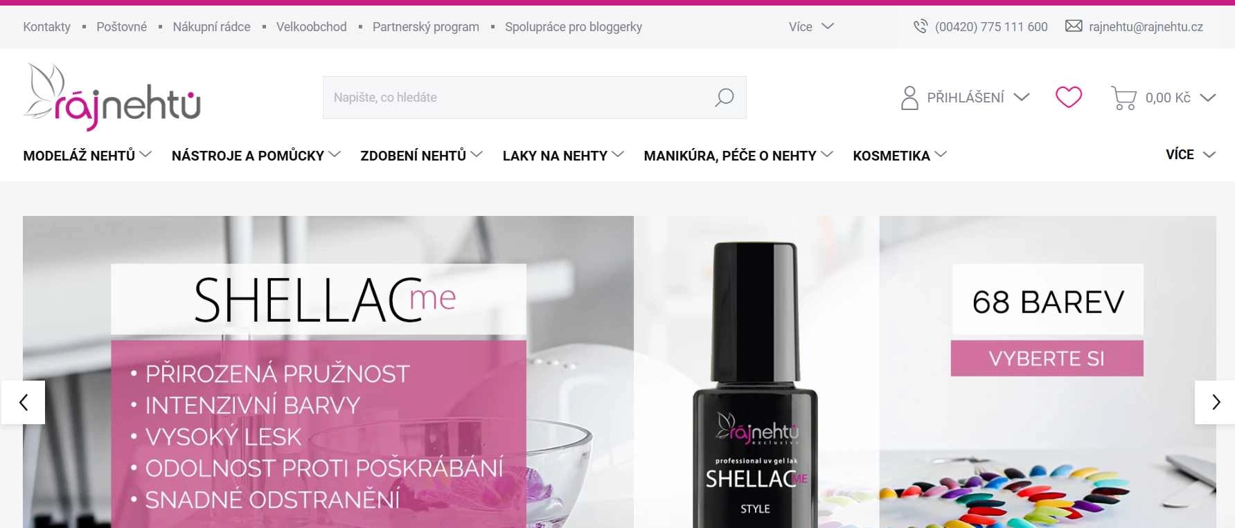 webové stránky e-shopu s nabídkou laků shellac