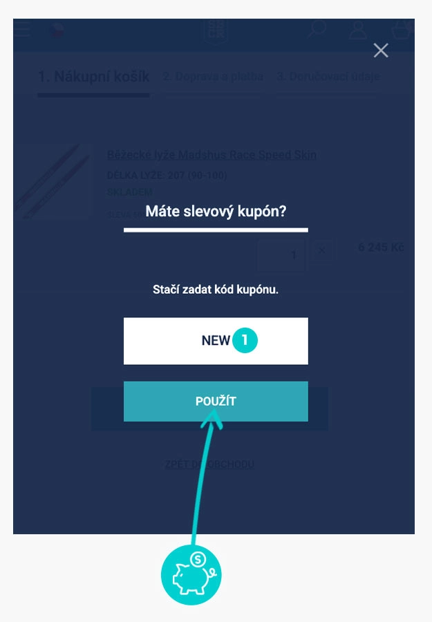 Návod jak uplatnit slevový kód v košíku e-shopu Lyže Radotín
