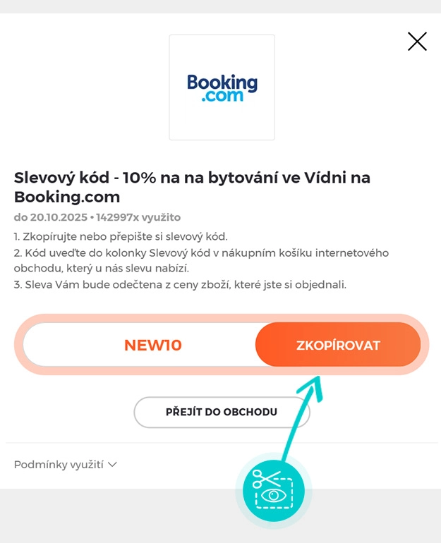 Návod jak zkopírovat slevový kód Booking