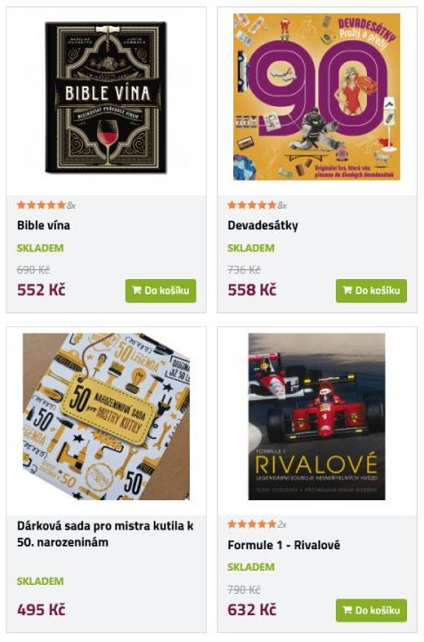 Familium - kniha Bible vína, kniha Devadesátky, dárková sada pro kutila k narozeninám a kniha Formule 1 - Rivalové
