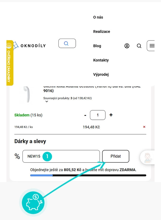 Návod jak uplatnit slevový kód v košíku e-shopu OknoDíly