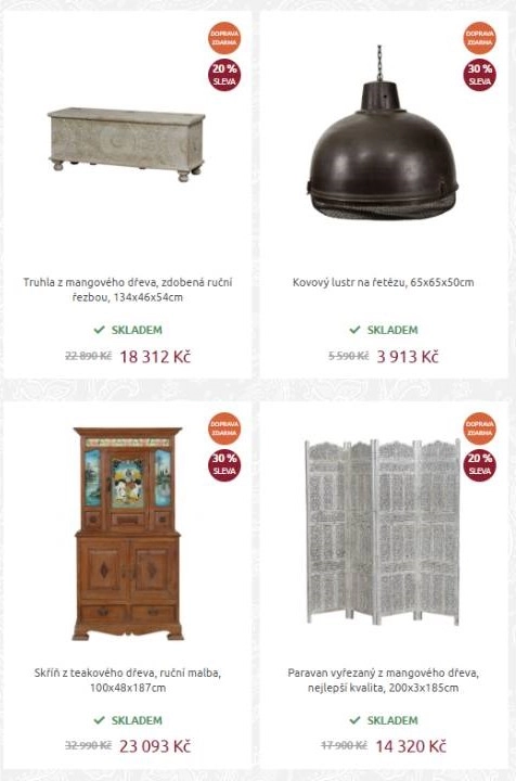 truhla, kovový lust, skříň z teakového dřeva a paravan