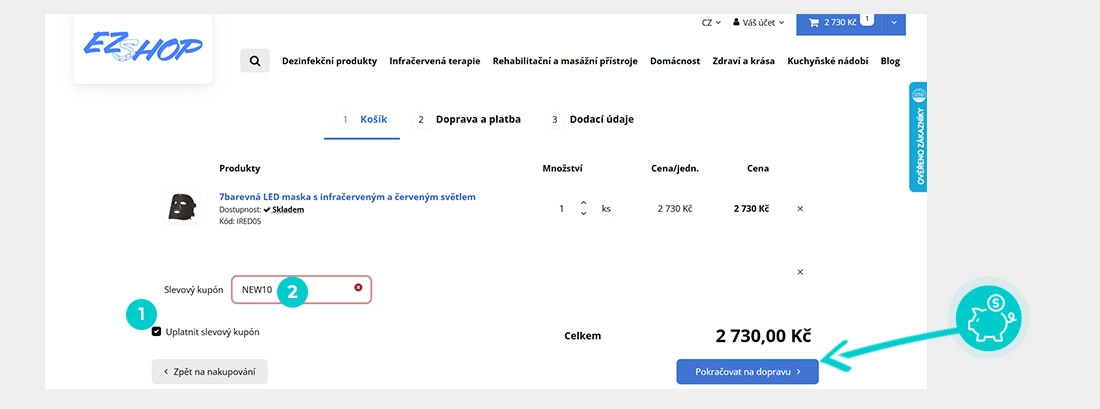 Návod jak uplatnit slevový kód v košíku e-shopu EZshop