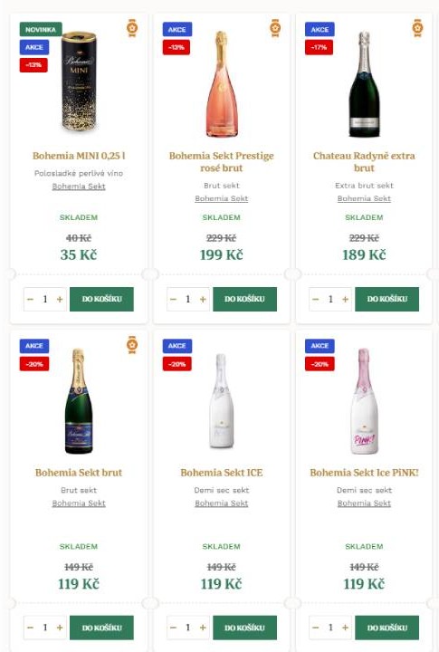Osobní vínotéka - polosladké perlivé víno v plechovce a různé láhve s různými druhy alkoholu