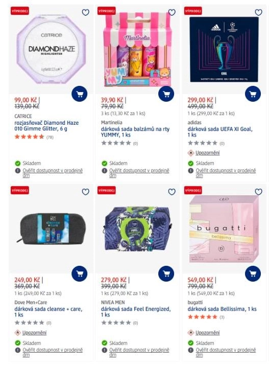 rozjasňovač a různé dárkové sady pro dospělé i děti