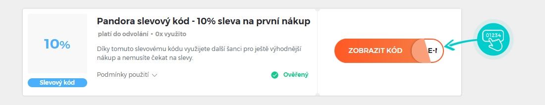 Ukázka slevového kódu Pandora