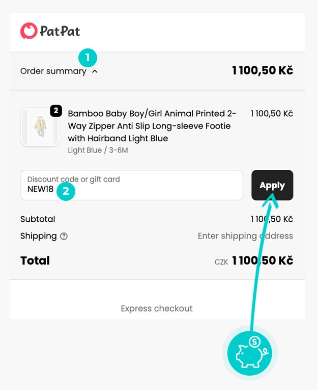 Návod jak uplatnit slevový kód v košíku e-shopu PatPat
