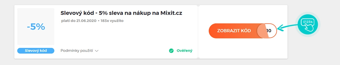 Ukázka slevového kódu Mixit