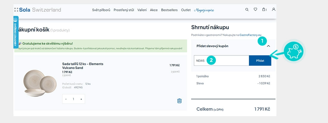Návod jak uplatnit slevový kód v košíku e-shopu Sola Switzerland