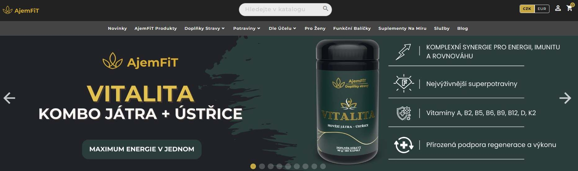 Webové stránky e-shopu s nabídku produktu pro vitalitu