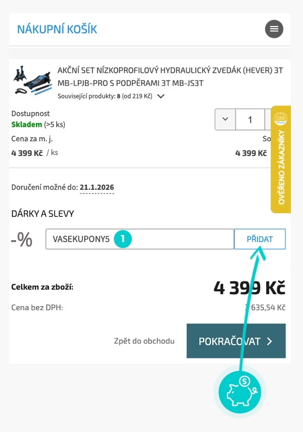 Návod jak uplatnit slevový kód v košíku e-shopu Aretační přípravky