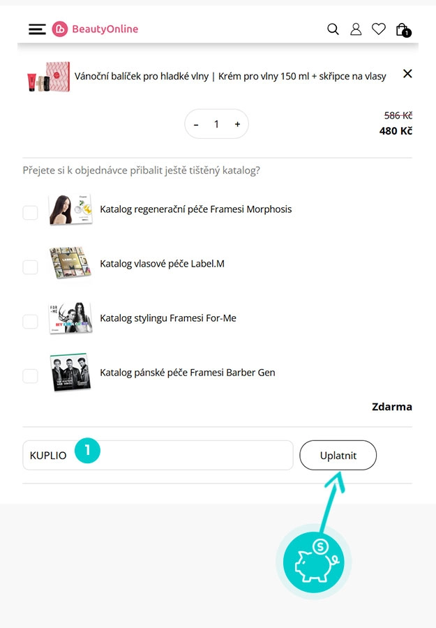 Návod jak uplatnit slevový kód v košíku e-shopu BeautyOnline