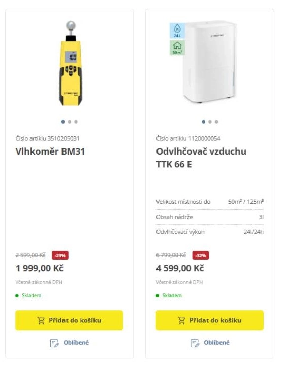 žlutý vlhkoměr a bílý odvlhčovač vzduchu