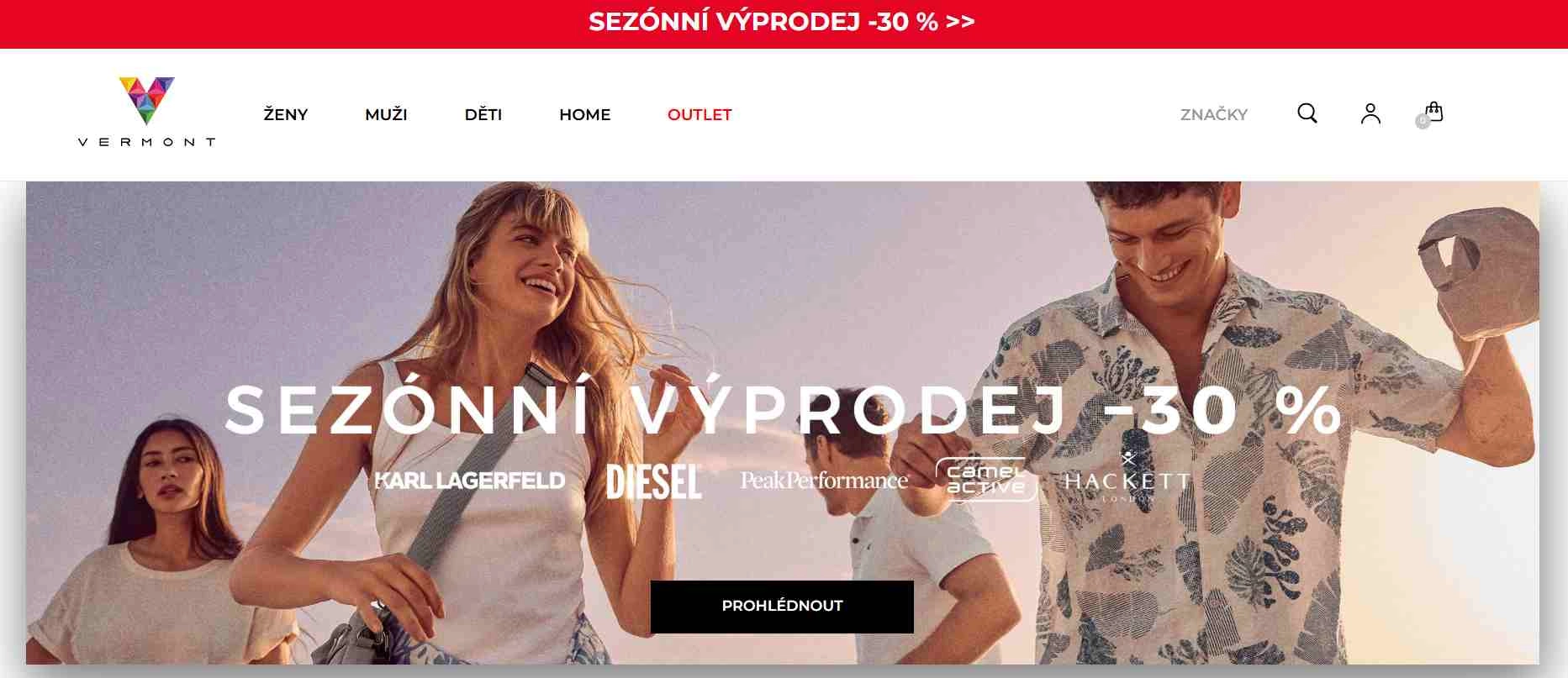 úvodní stránky vermont s výprodejovou akcí