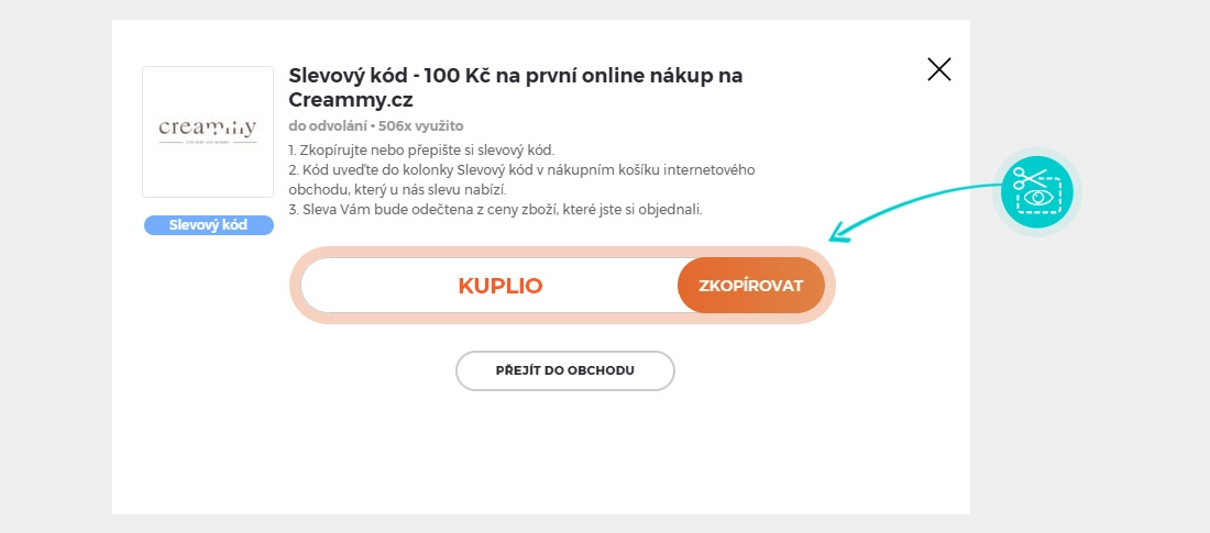Návod jak zkopírovat slevový kód creammy