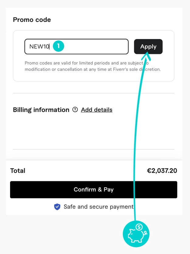 Návod jak uplatnit slevový kód v košíku e-shopu fiverr
