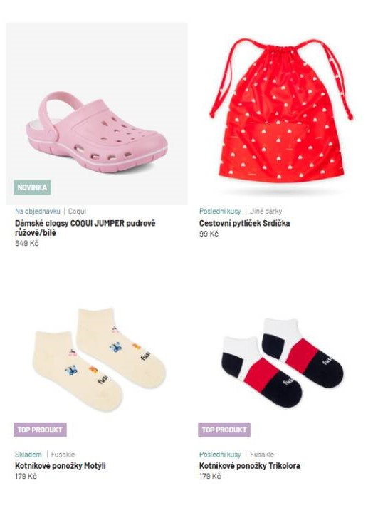 dámské clogsy, cestovní pytlíček, kotníkové ponožky