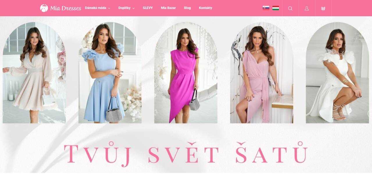 ženy v šatech různých barevných provedení a střihů