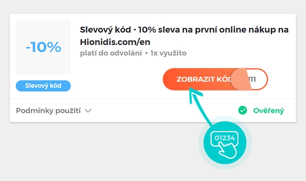 Ukázka slevového kódu Hionidis