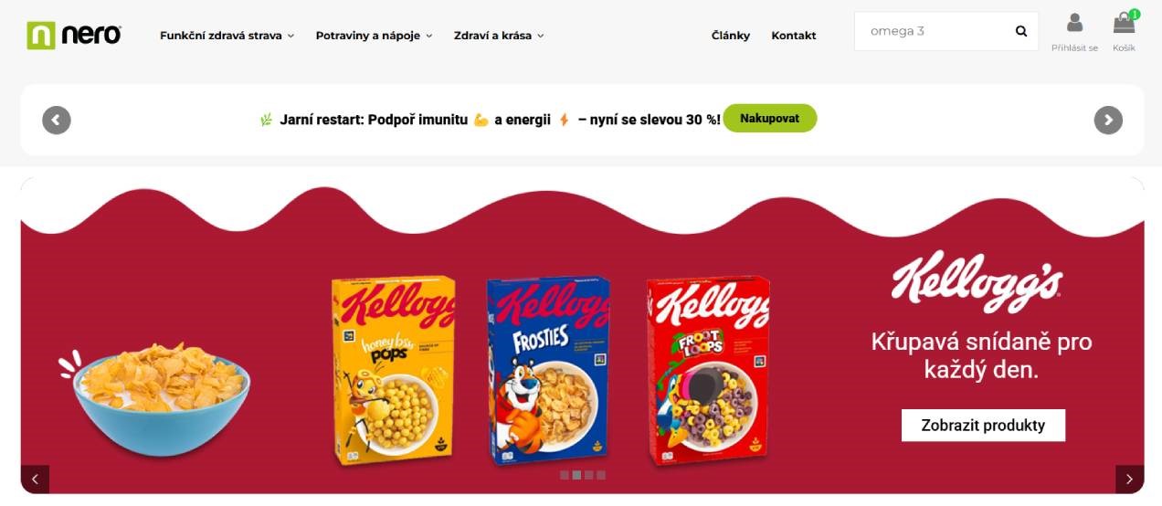 nero - cereálie Kellogg´s v misce s mlékem a tři krabice cereálií