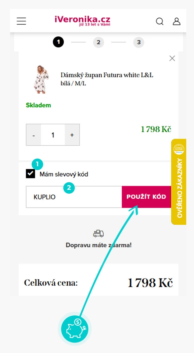 Návod jak uplatnit slevový kód v košíku e-shopu iVeronika