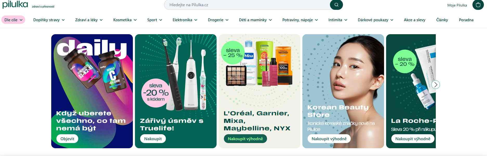 webové stránky e-shopu s aktuální nabídkou