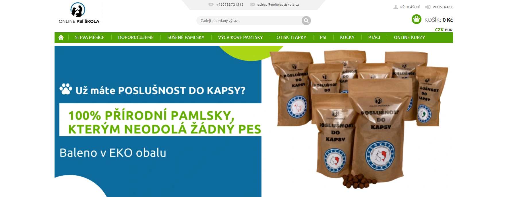 Online psí škola webové stránky e-shopu
