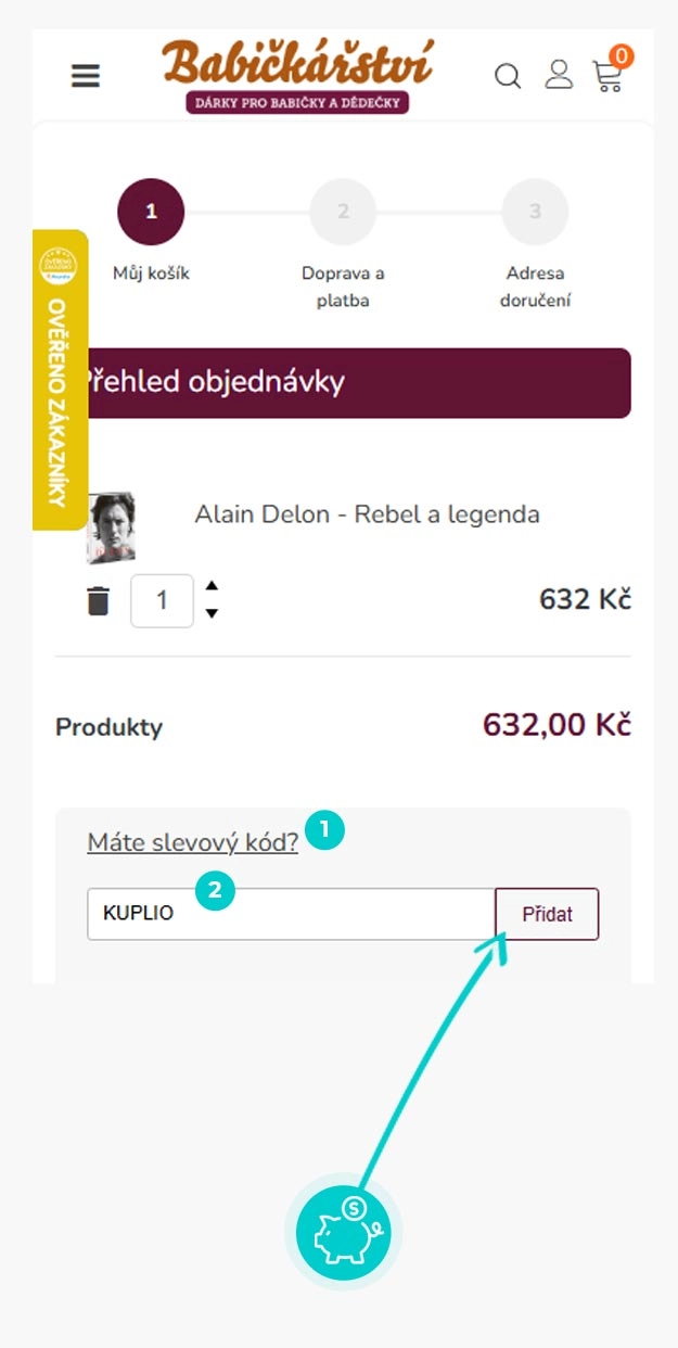 Návod jak uplatnit slevový kód v košíku e-shopu Babičkářství