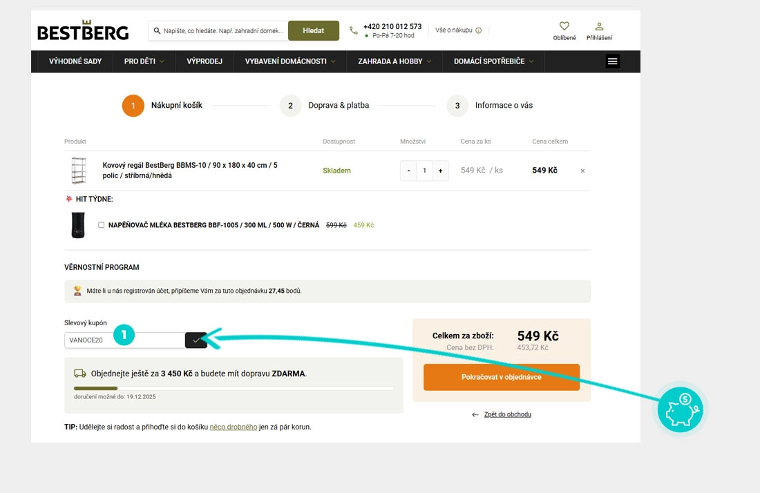 Návod jak uplatnit slevový kód v košíku e-shopu Bestberg