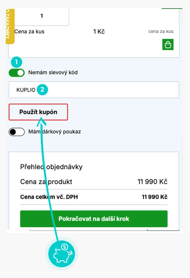 Návod jak uplatnit slevový kód v košíku e-shopu COMFOR