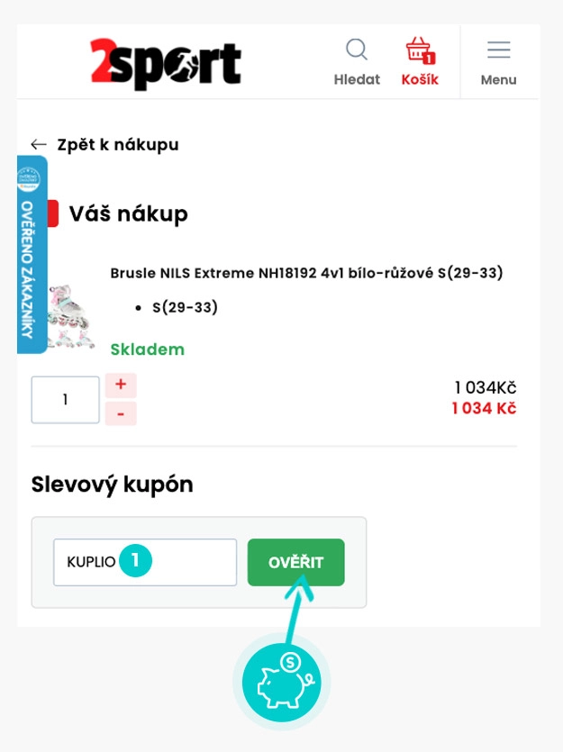 Návod jak uplatnit slevový kód v košíku e-shopu 2sport