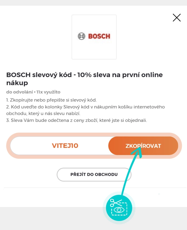 Návod jak zkopírovat slevový kód Bosch