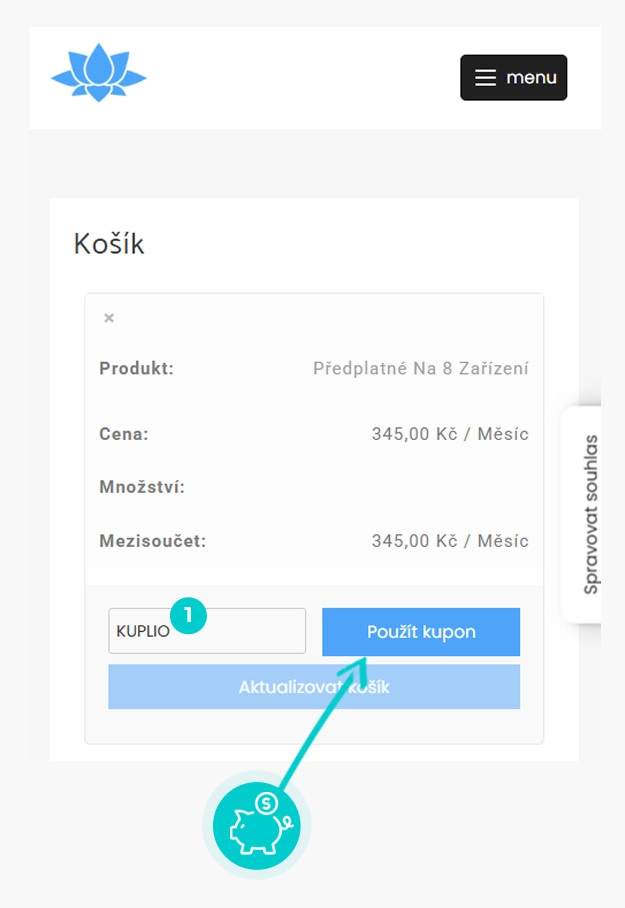 Návod jak uplatnit slevový kód v košíku e-shopu NejPřipojení