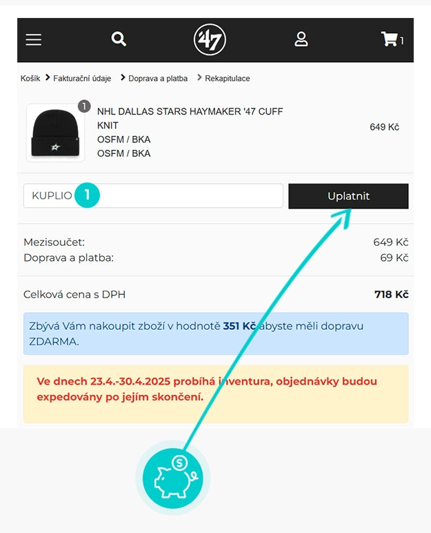 Návod jak uplatnit slevový kód v košíku e-shopu 47