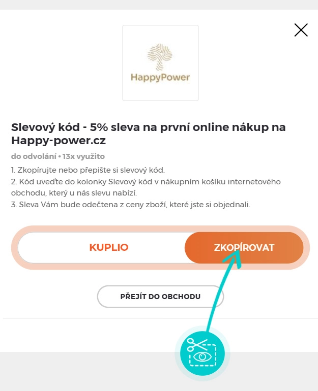 Návod jak zkopírovat slevový kód HappyPower