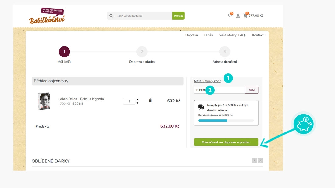 Návod jak uplatnit slevový kód v košíku e-shopu Babičkářství