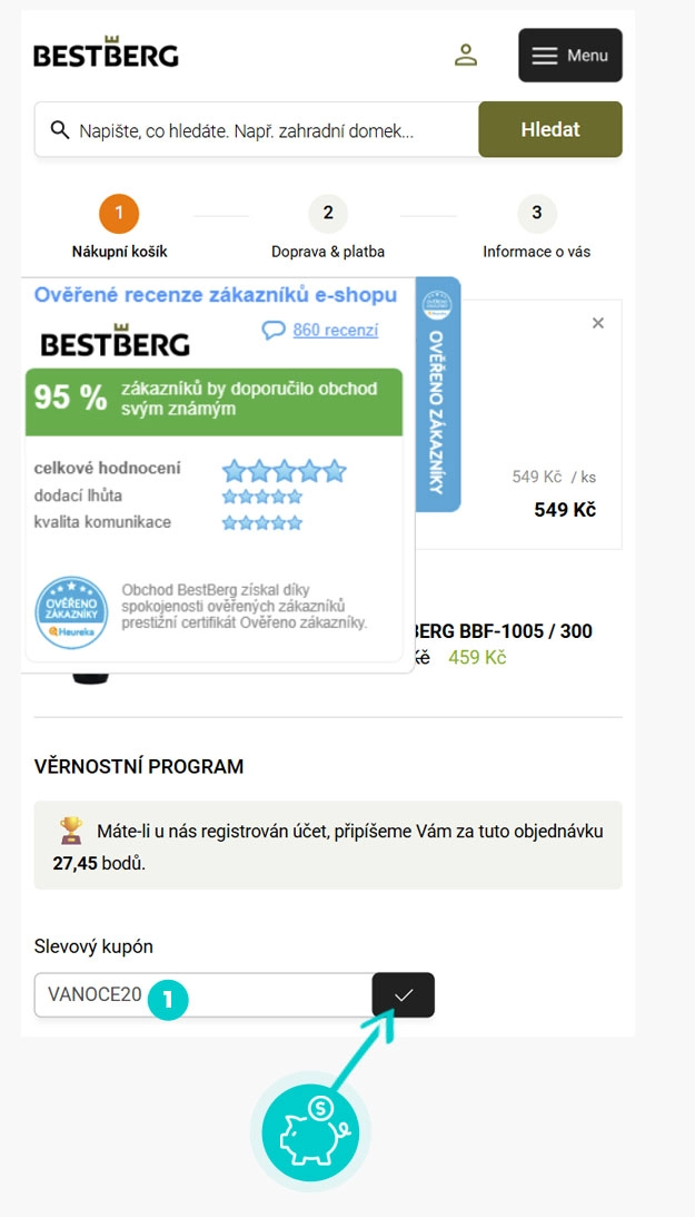 Návod jak uplatnit slevový kód v košíku e-shopu Bestberg